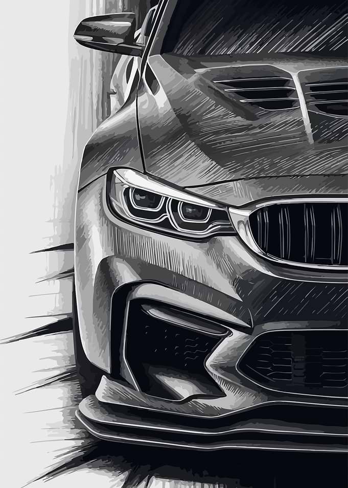 Monochrome Car Front View Illustration