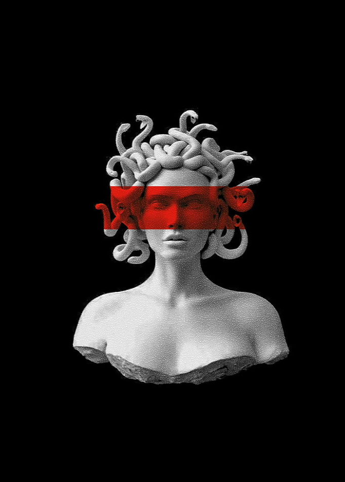 Medusa Statue with Red Bar