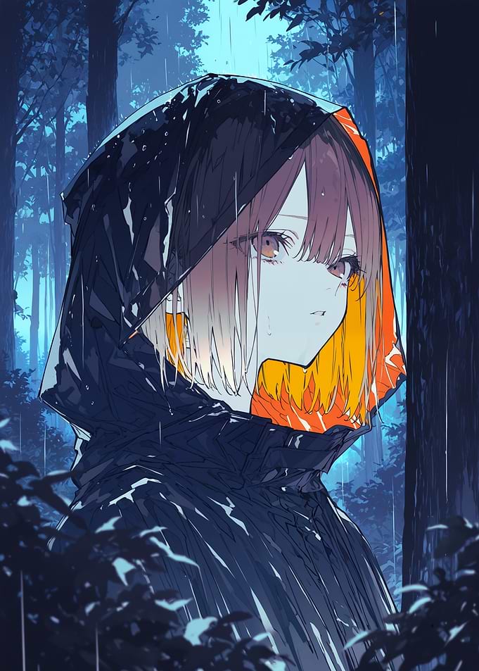 Anime girl in the rain