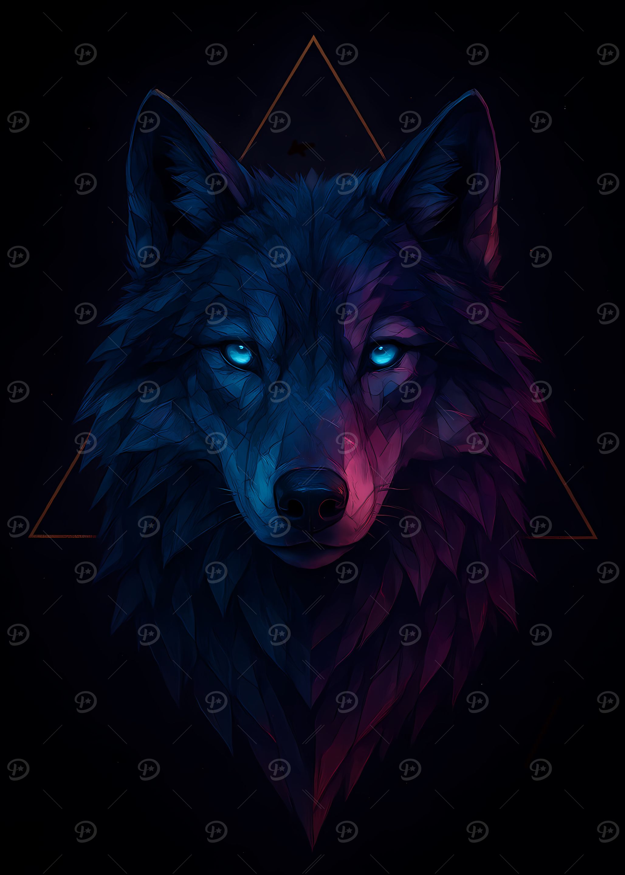 Neon Wolf Portrait with Triangle