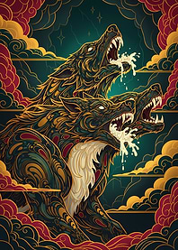 Three-Headed Wolf Illustration