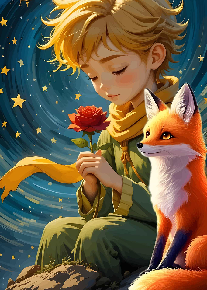 The Little Prince with Fox and Rose