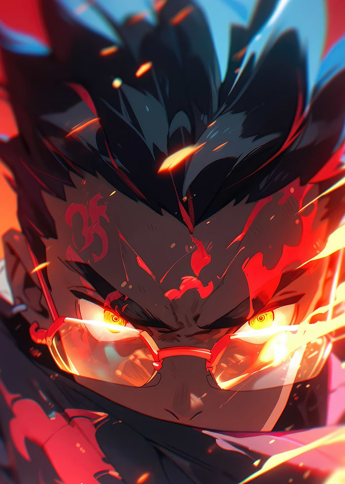 Anime Character with Fiery Aura