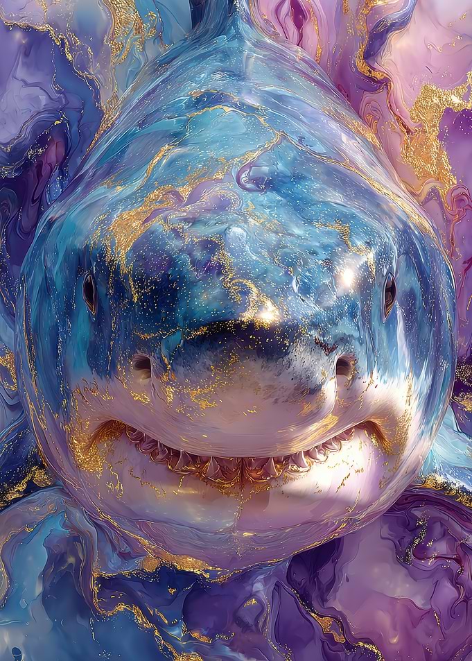 Abstract Shark Portrait with Gold Accents