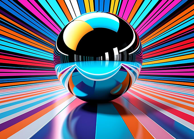 Abstract Sphere with Colorful Striped Background