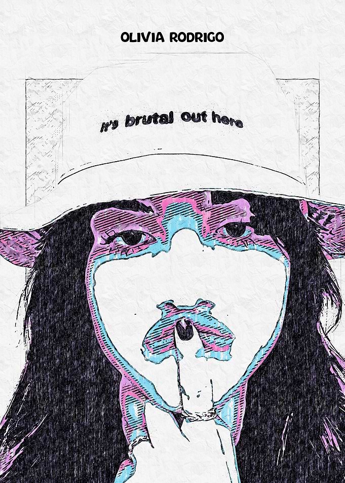 Olivia Rodrigo Illustration with 'brutal' Text
