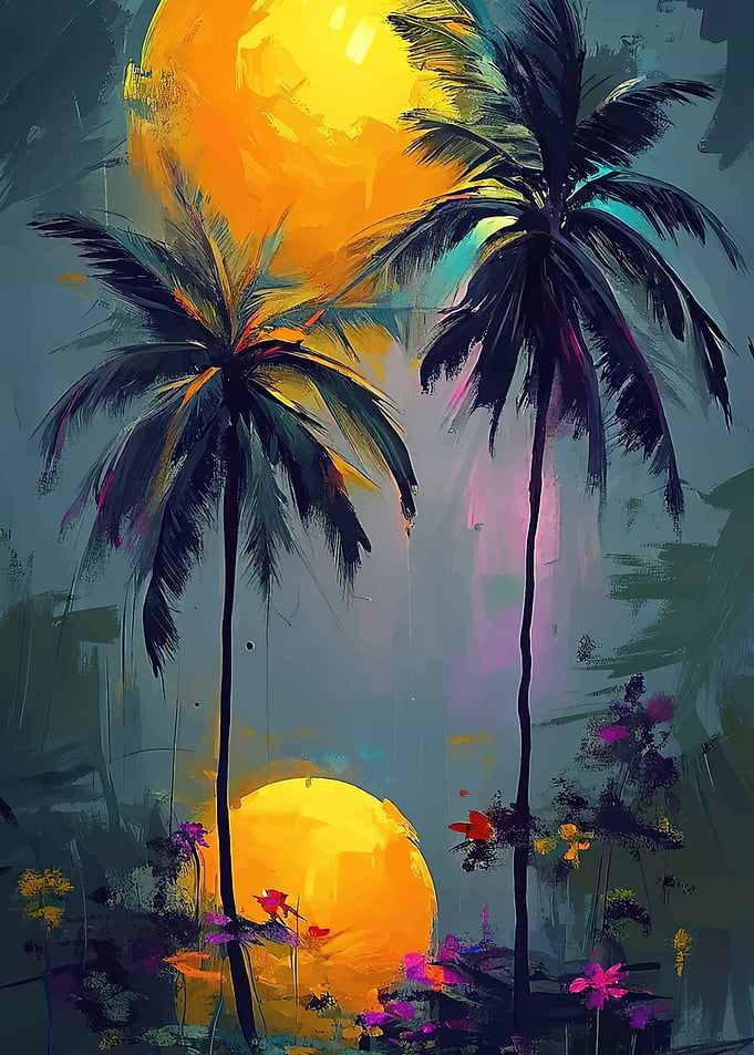 Tropical Palm Trees with Sun Painting