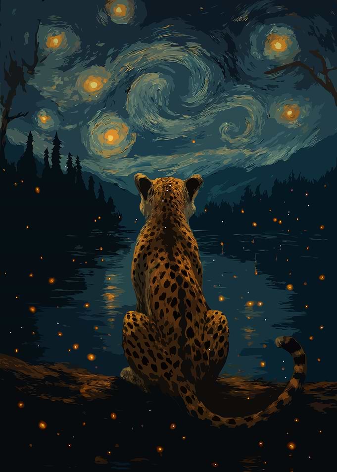 Cheetah under Starry Night Sky