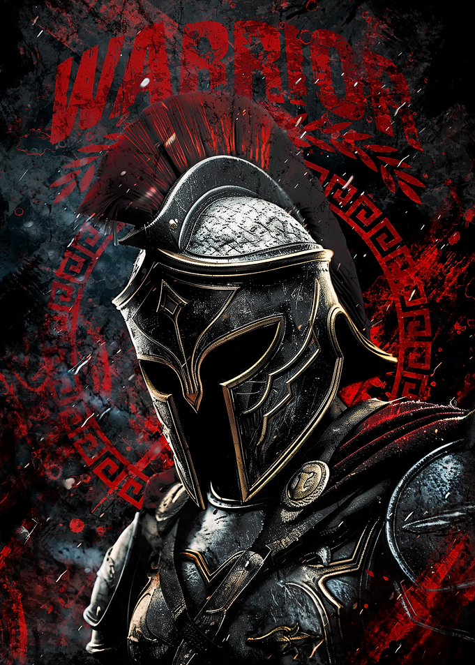 Warrior in Armor with Red Accents