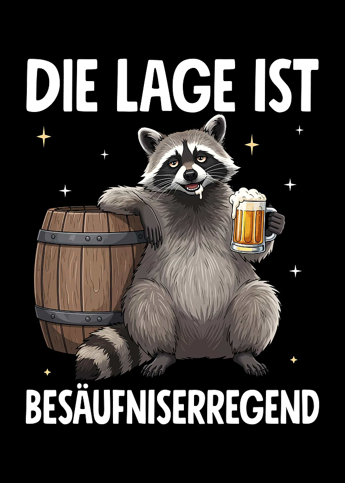Humorous Raccoon with Beer and German Text