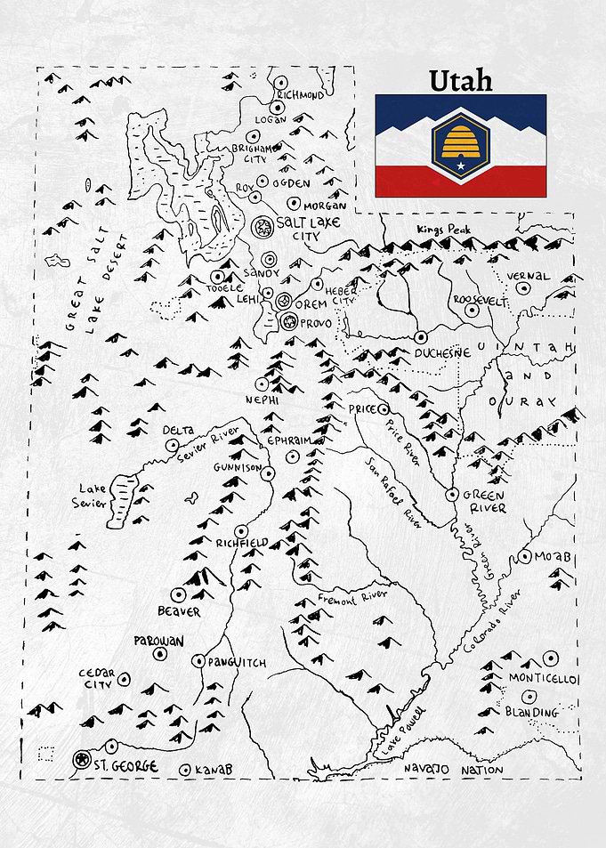 Hand Drawn Map of Utah
