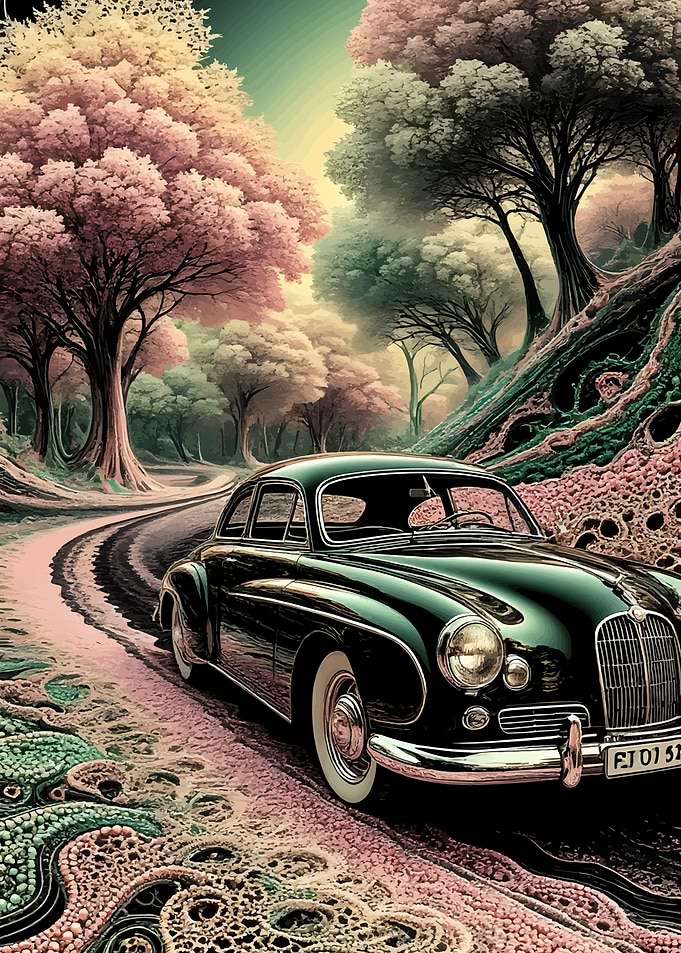 Vintage Car on a Forest Road