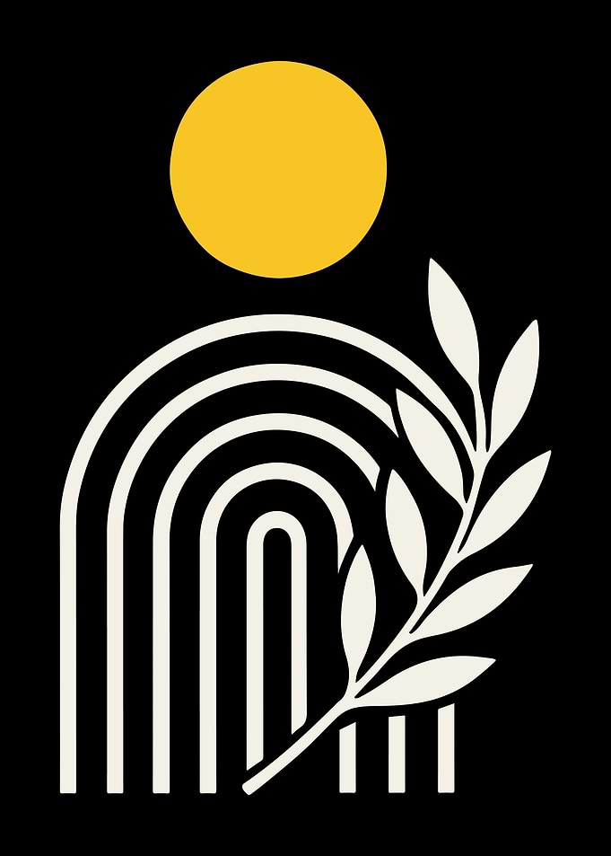 Minimalist Geometric Art with Sun and Branch