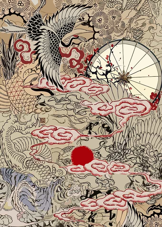 Japanese Art: Crane, Tiger, and Dragon
