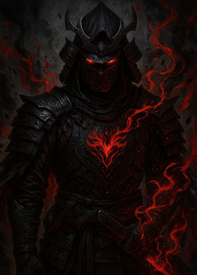 Dark Samurai Warrior with Red Eyes