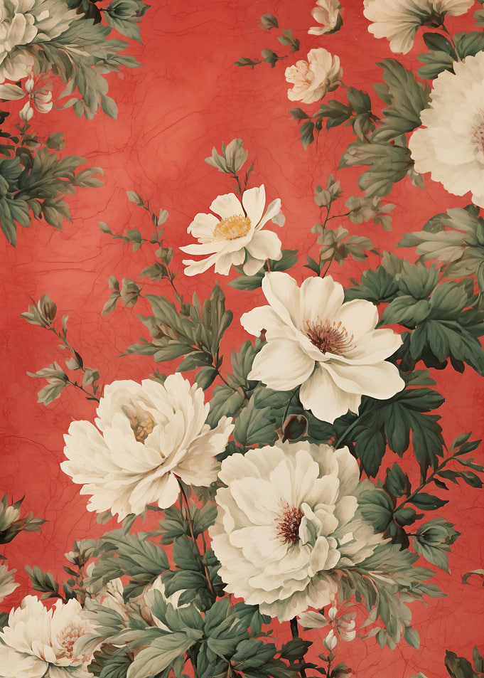White Flowers on Red