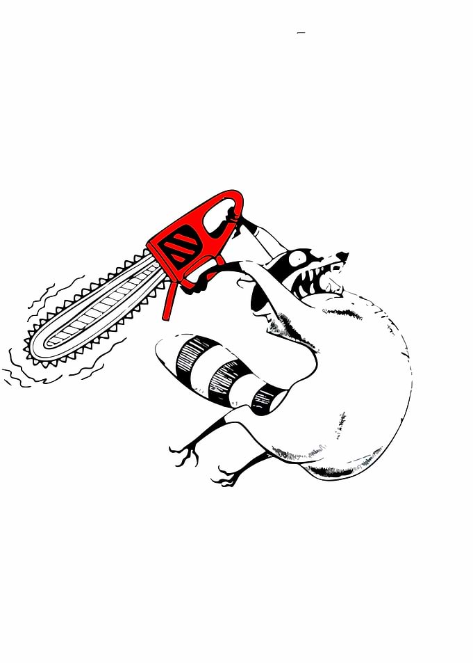 Cartoon Raccoon with Chainsaw Illustration
