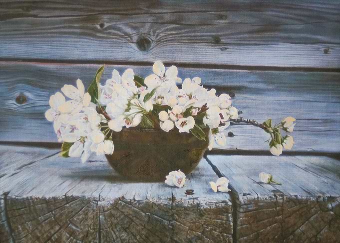 Floral Still Life Painting with Wood