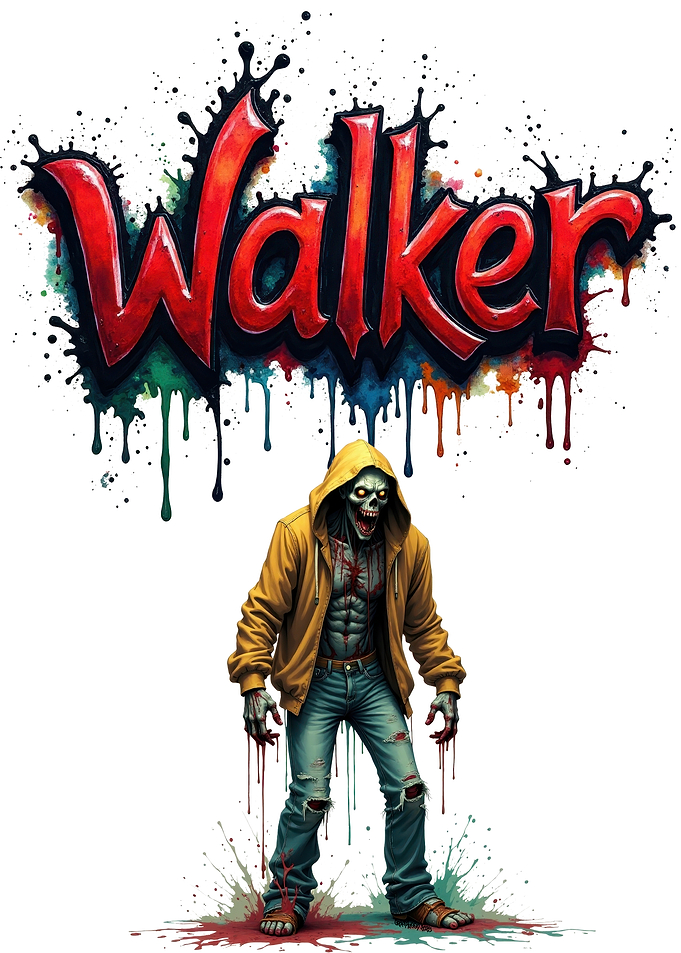 Zombie Walker with Graffiti Text