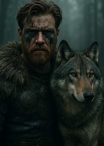 Viking Warrior with Wolf Companion Portrait