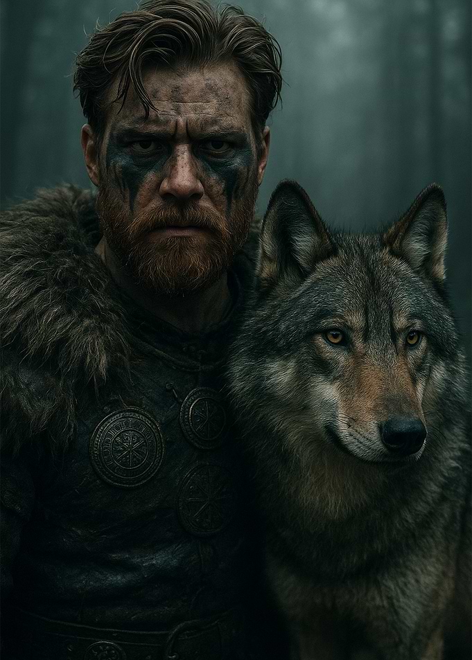 Viking Warrior with Wolf Companion Portrait