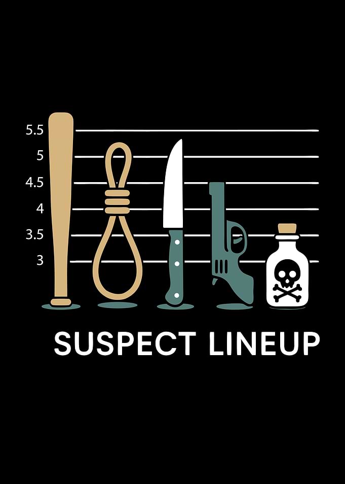 Suspect Lineup: Dark Humor Illustration
