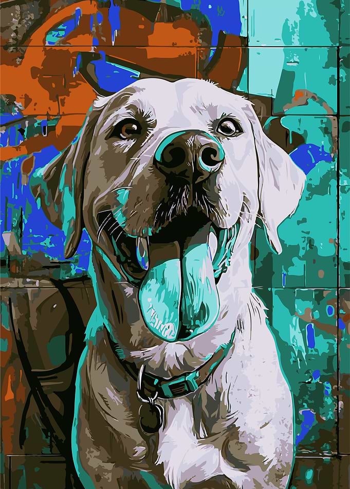 Happy Dog Portrait with Graffiti Background