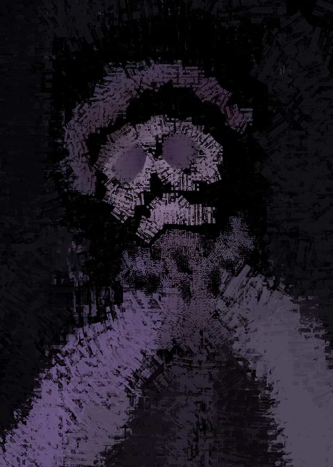 Abstract Dark Figure with Skull Face