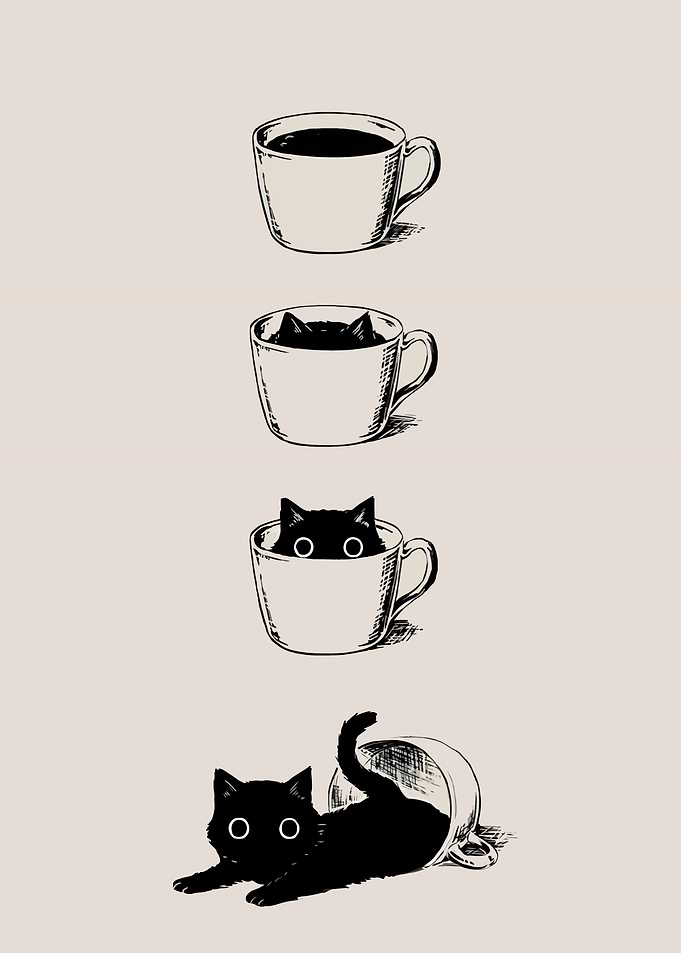 Black cat in a coffee cup