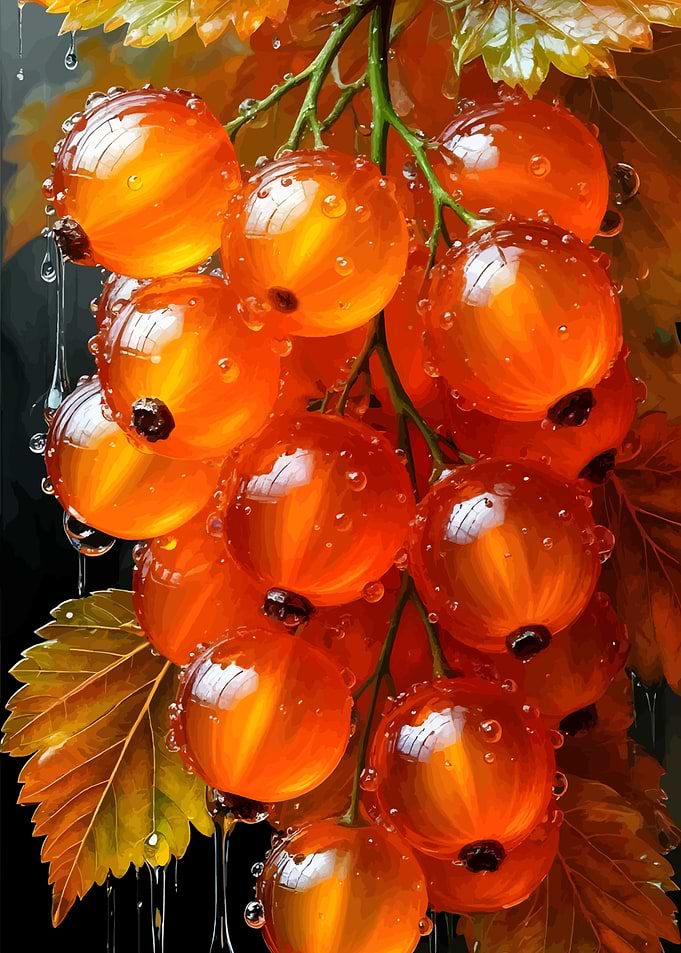 Orange Currants with Water Droplets