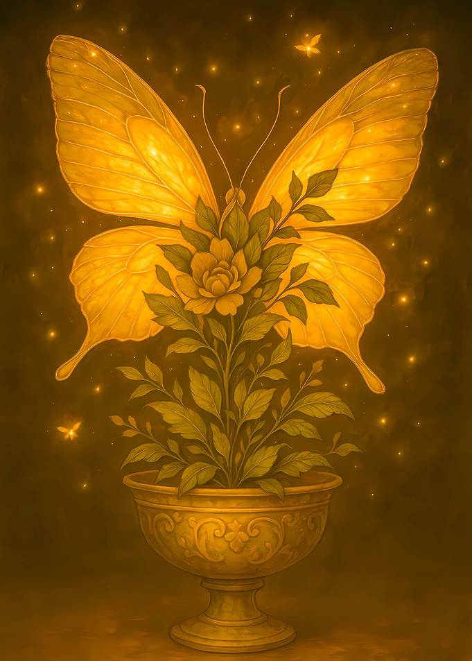 Golden Butterfly with Floral Arrangement