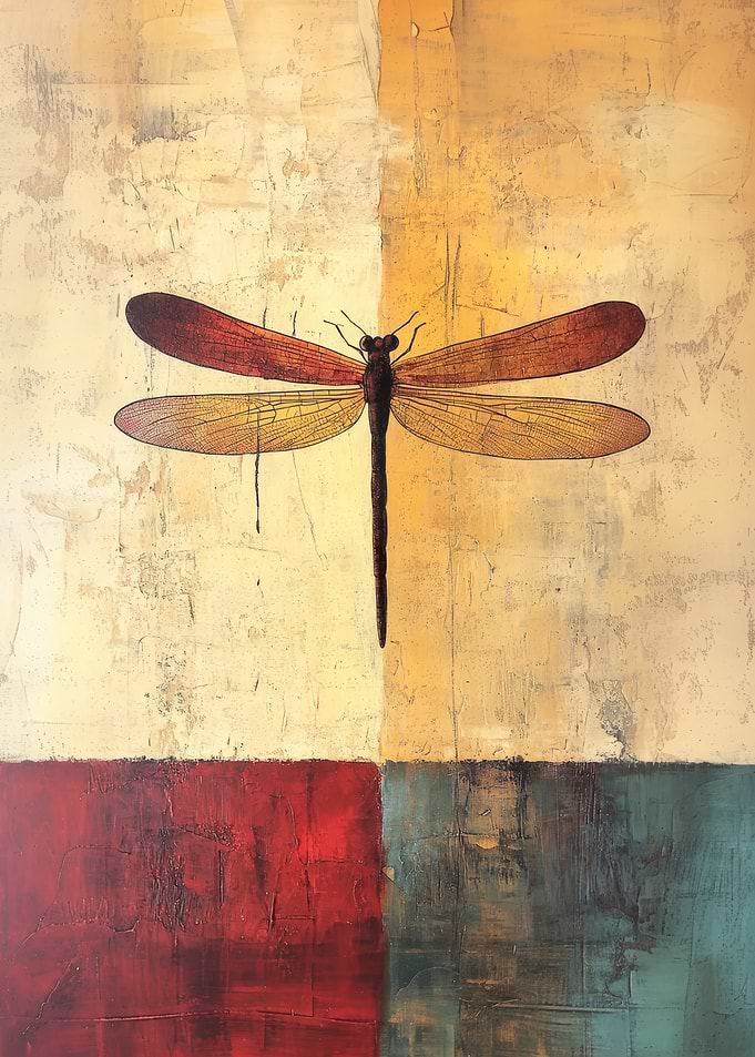 Dragonfly Art on Textured Background | Modern Rustic Accent