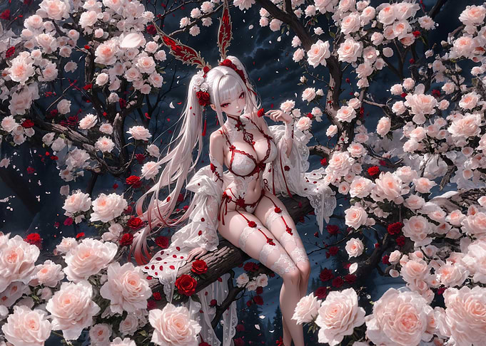 Anime Girl in Rose Garden