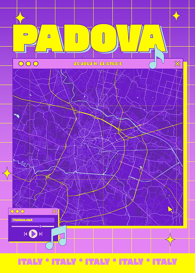 Padova Italy Map Retro Aesthetic