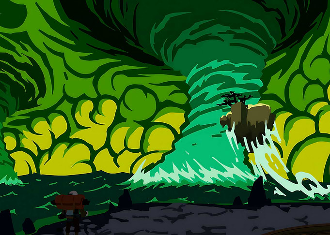 Stylized Green Vortex Landscape in Outer Wild