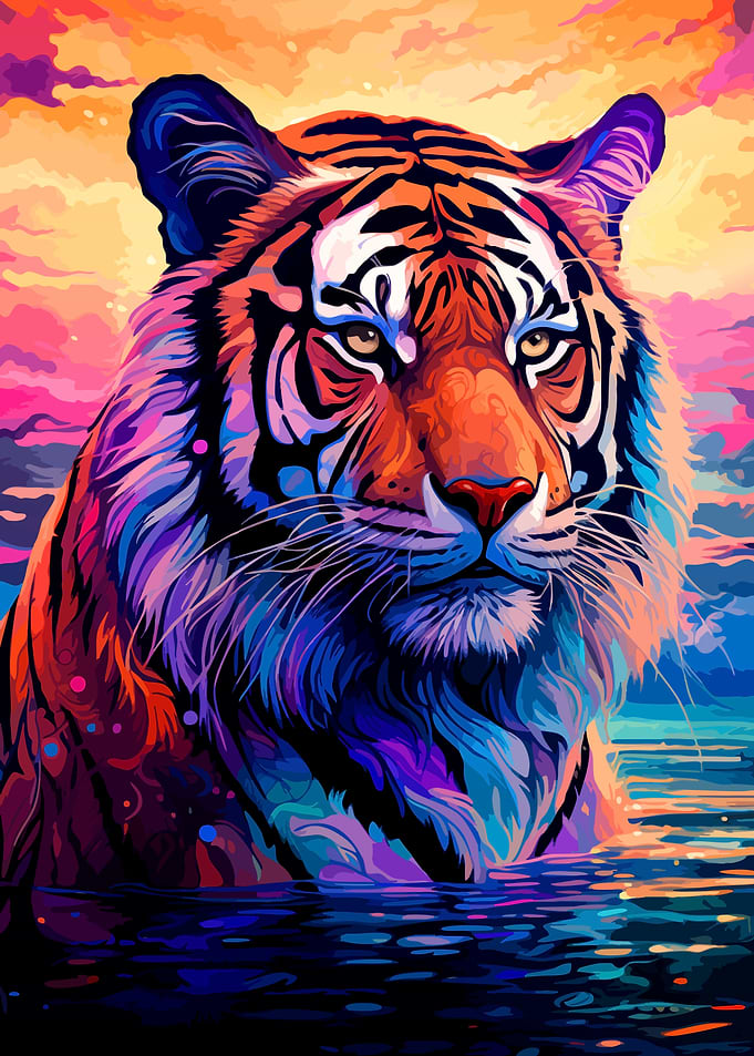 Colorful Tiger in Water Digital Art