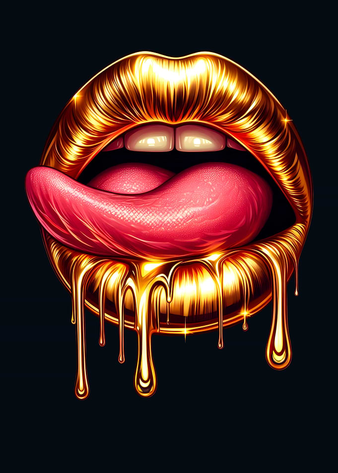 Golden Lips with Dripping Gold