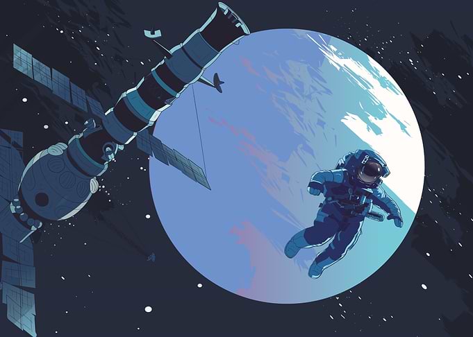 Astronaut in Space with Station