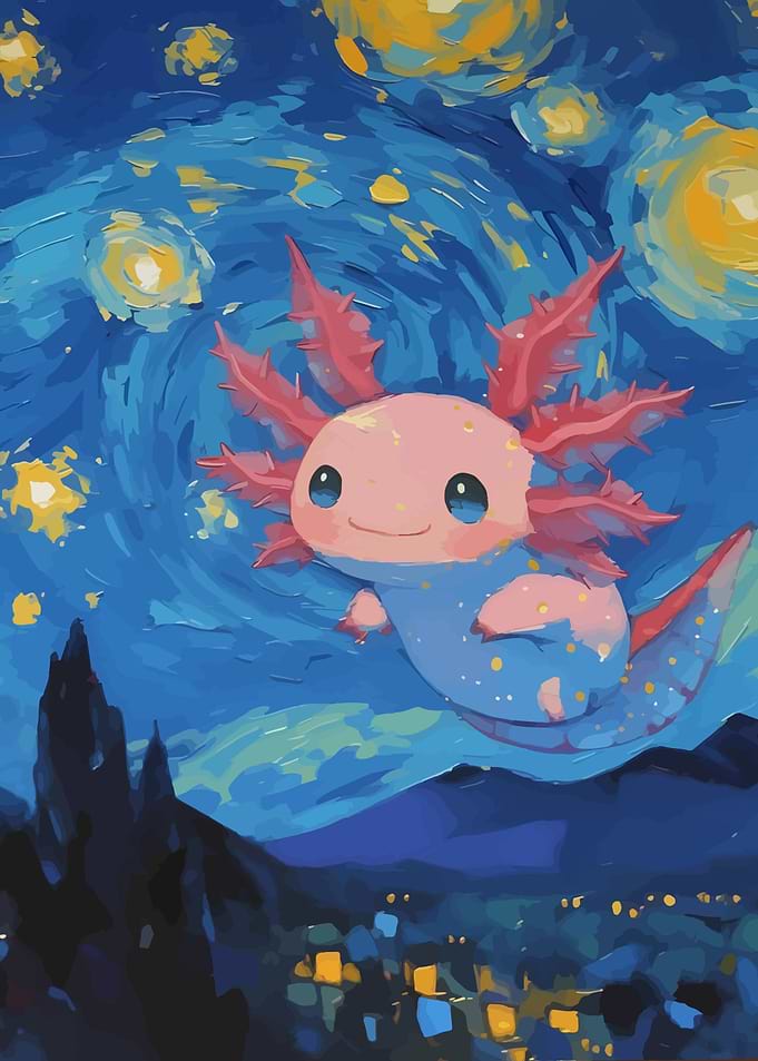 Axolotl in Starry Night Painting