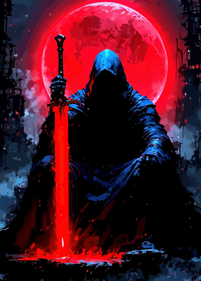 Hooded Figure with Red Sword