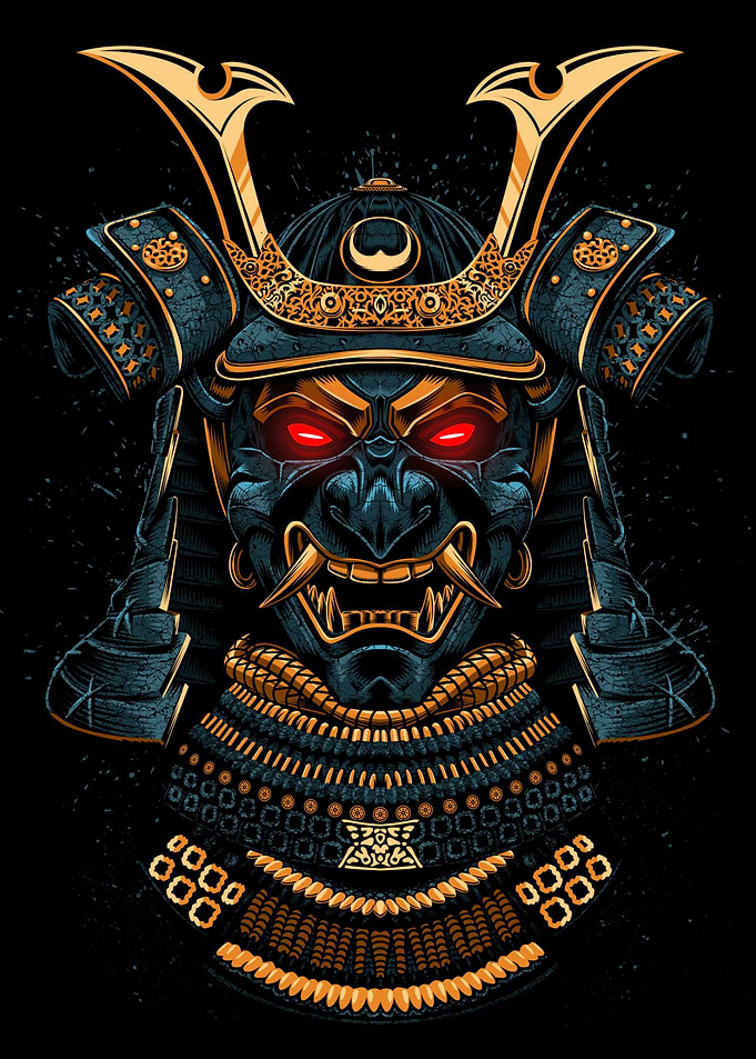 Samurai Warrior Mask Illustration