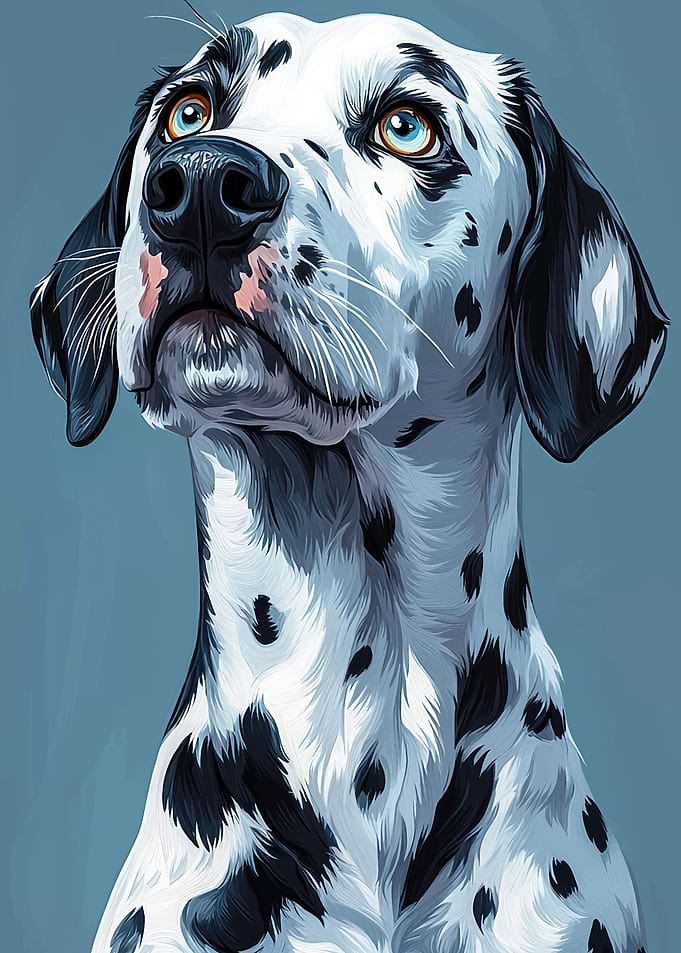 Dalmatian Dog Portrait with Blue Background