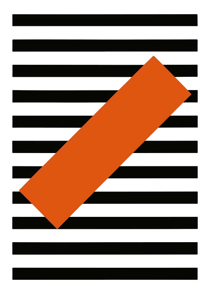 Abstract Orange Rectangle on Black Stripes