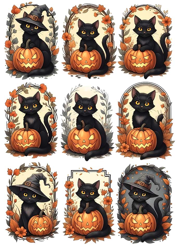 Halloween Black Cats with Pumpkins