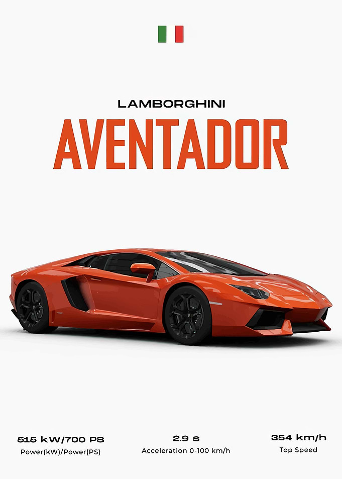 Lamborghini Aventador Orange Car Poster