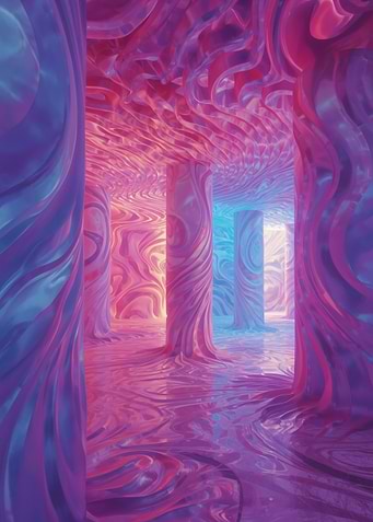 Abstract Hallway with Columns and Swirls