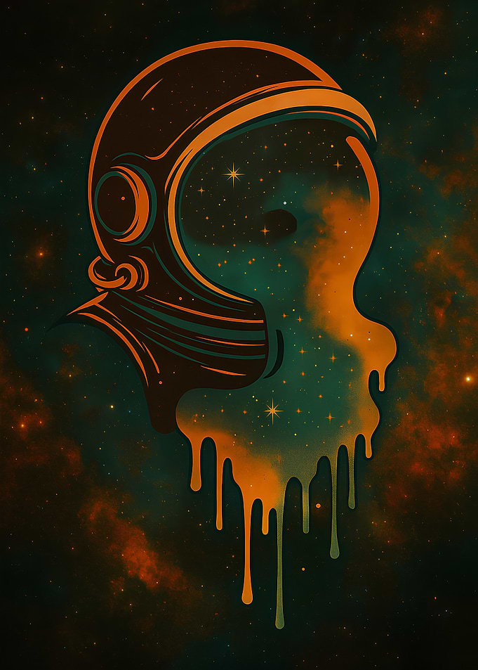 Melting Astronaut Helmet in Space