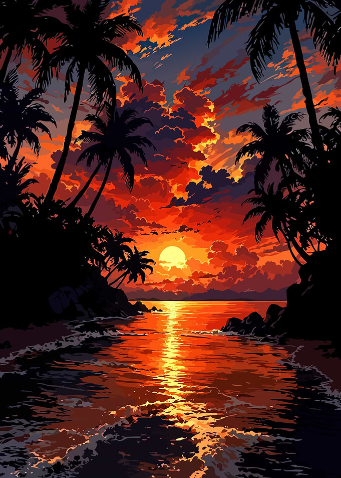 Tropical Sunset with Palm Trees