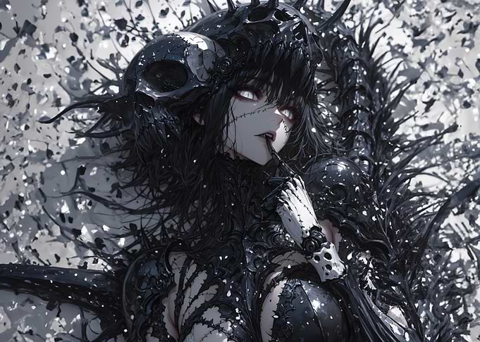 Dark Anime Girl with Skull Adornments