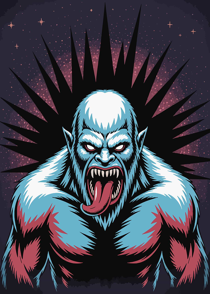 Angry Yeti Illustration with Cosmic Background